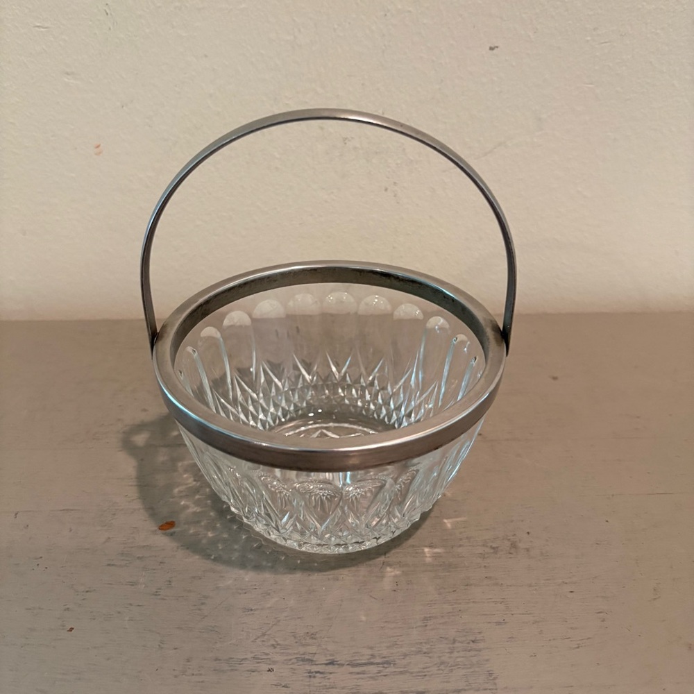 VTG MCM Reims Crystal And Silver Plated Basket Bowl With Handle